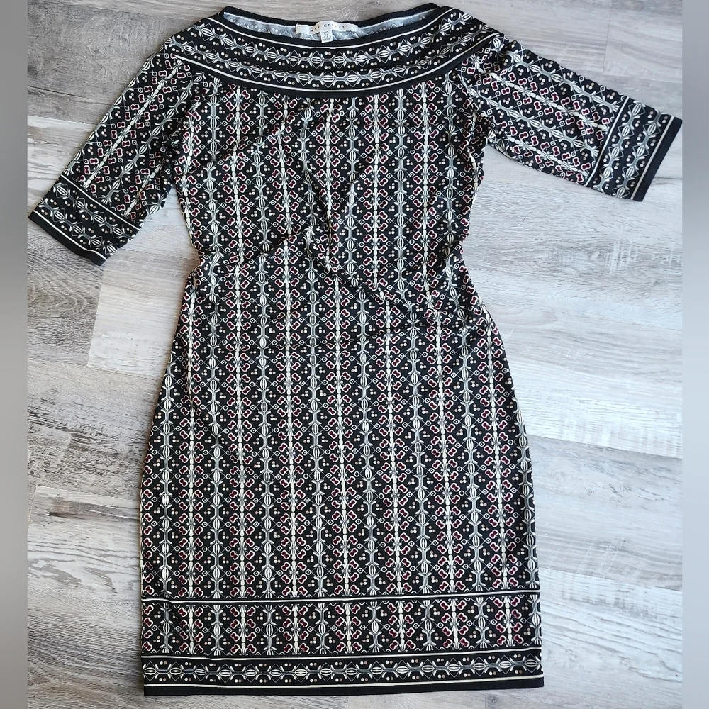 Max Studio XS Boat Neck Sheath Dress Stretch Geometric Print Knit Work - Picture 1 of 4